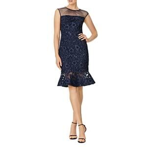 Aidan Mattox Lace Sleeveless Midi Sheath Party Cocktail Dress Blue Size 10